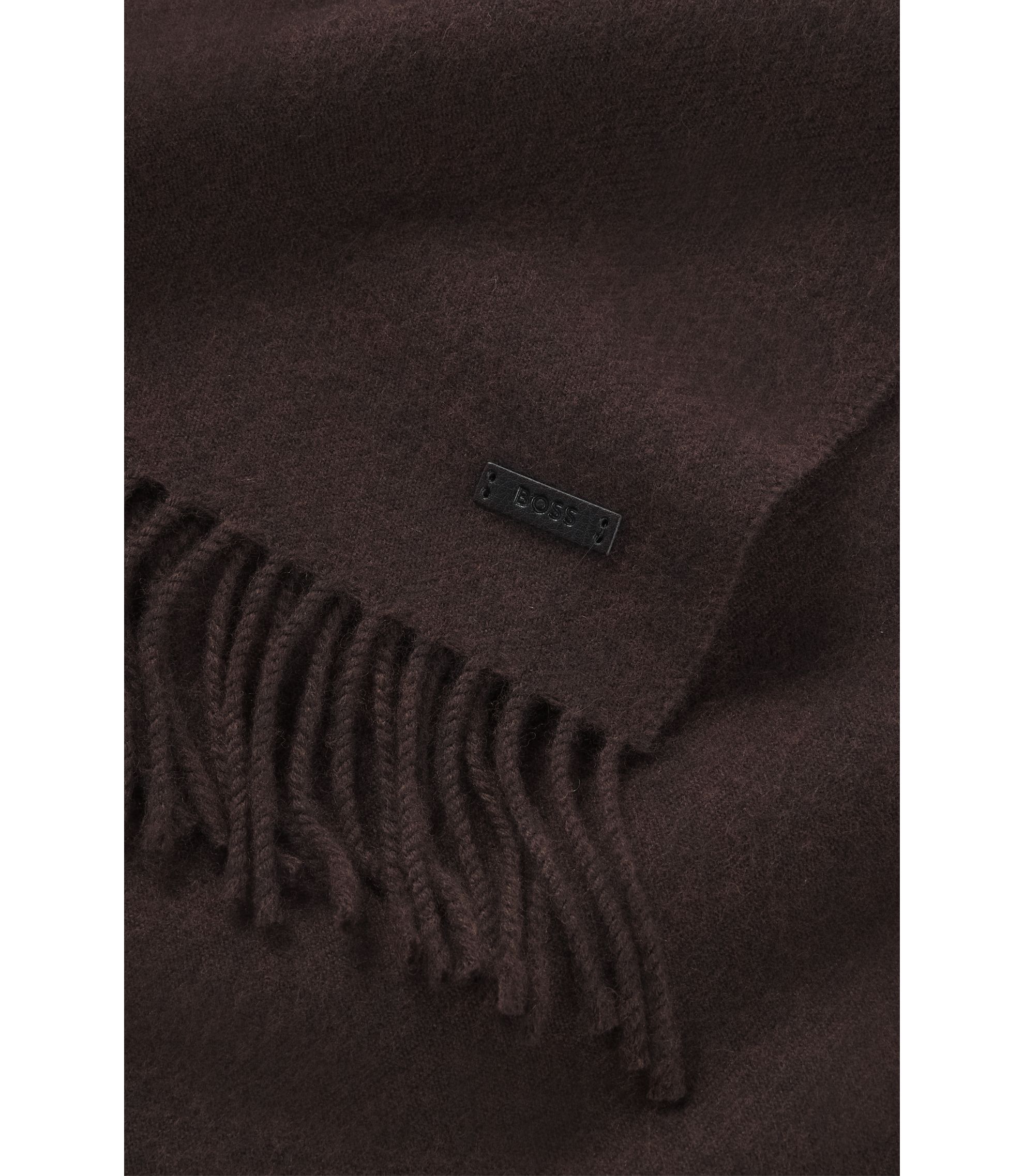 BOSS - Italian-made wool scarf with logo patch - Brown