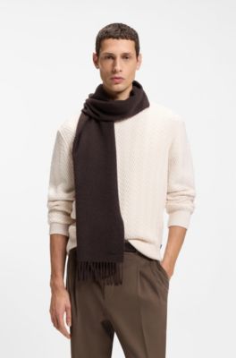 Wool scarf with faux-leather logo patch, Brown