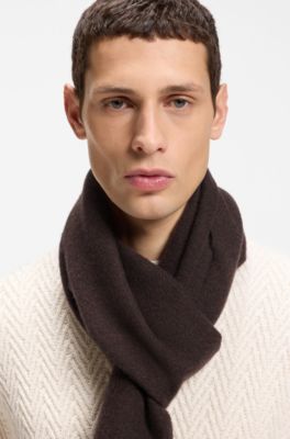 Wool scarf with faux-leather logo patch, Brown