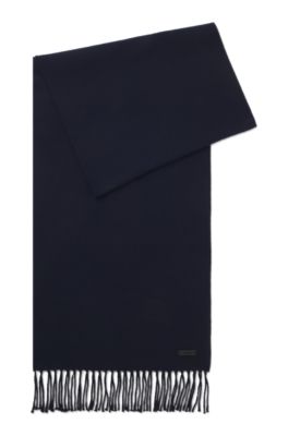 &Eacute;charpe en laine confectionn&eacute;e en Italie avec patch logot&eacute;, Bleu fonc&eacute;