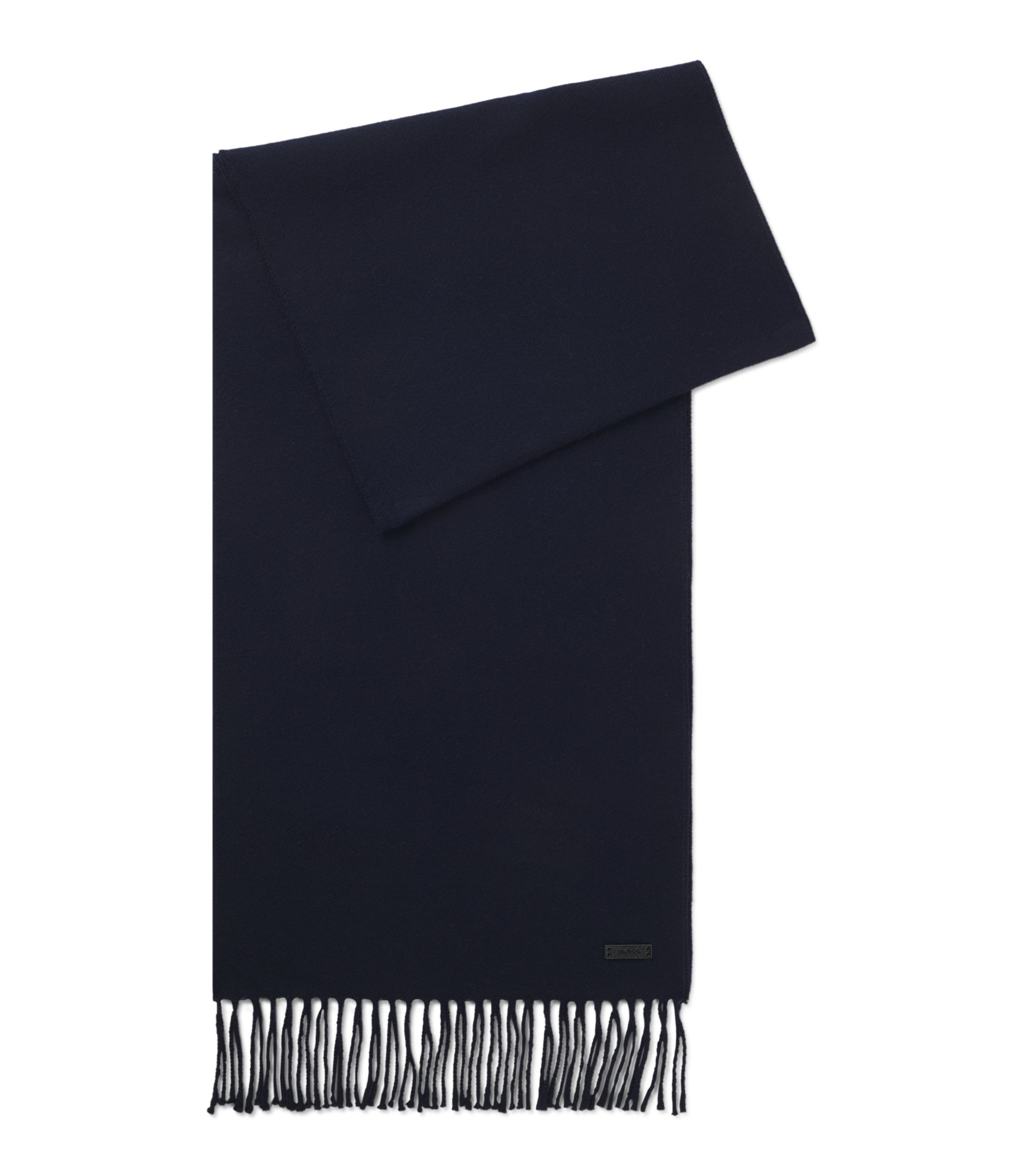 BOSS - Italian-made wool scarf with logo patch - Dark Blue