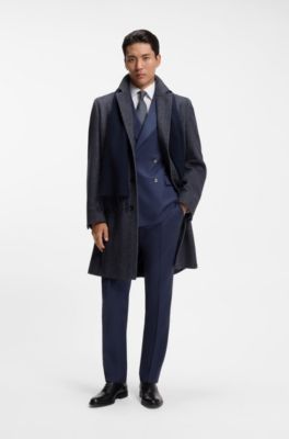 &Eacute;charpe en laine confectionn&eacute;e en Italie avec patch logot&eacute;, Bleu fonc&eacute;