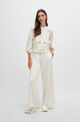 Mixed-material lace-up trainers with embroidered mesh, White