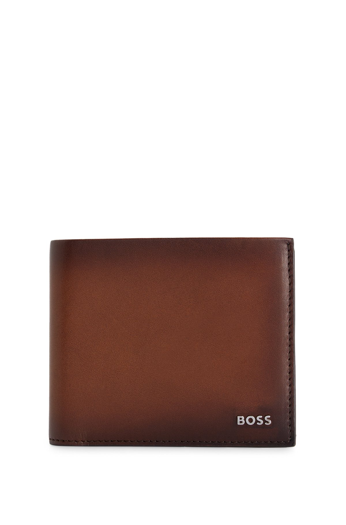 BOSS - Leather wallet with polished-silver lettering - Brown BOSS - Leather wallet with polished-silver lettering - Brown