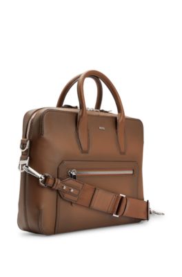 Leather document case with polished logo lettering , Brown