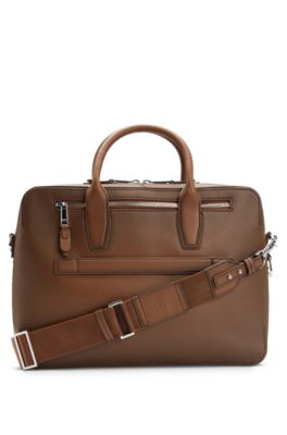 BOSS - Leather document case with polished logo lettering - Brown