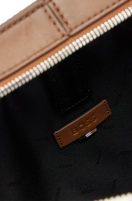 Leather document case with polished logo lettering , Brown