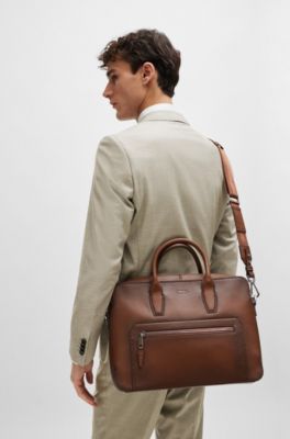 BOSS - Leather document case with polished logo lettering - Brown