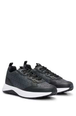 Shop Hugo Mixed-material Trainers With Repeat-logo Details In Black