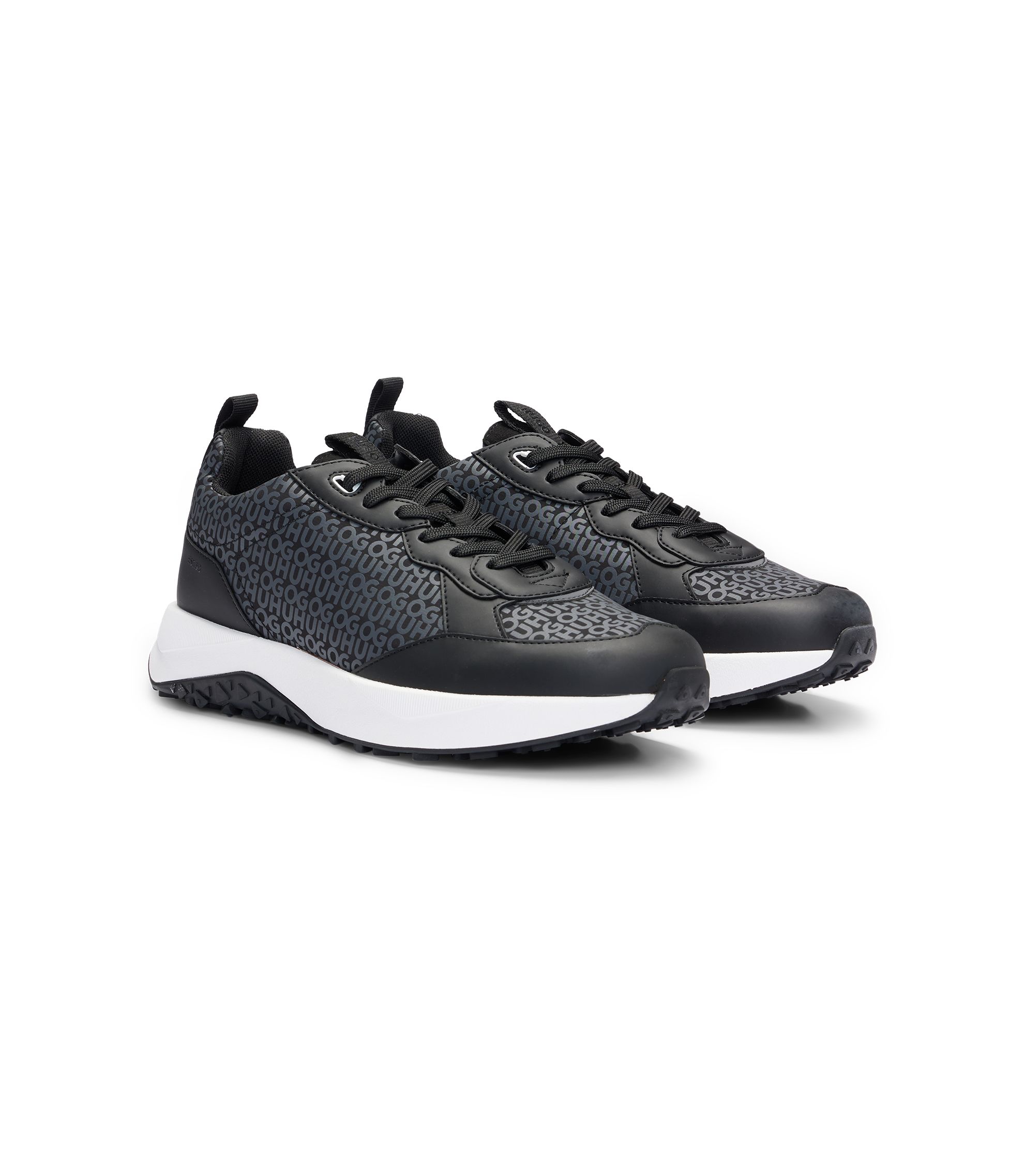 HUGO - Mixed-material trainers with repeat-logo details - Black