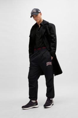 Leather lace-up trainers with mesh trims, Black