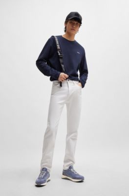 Leather lace-up trainers with mesh trims, Light Blue