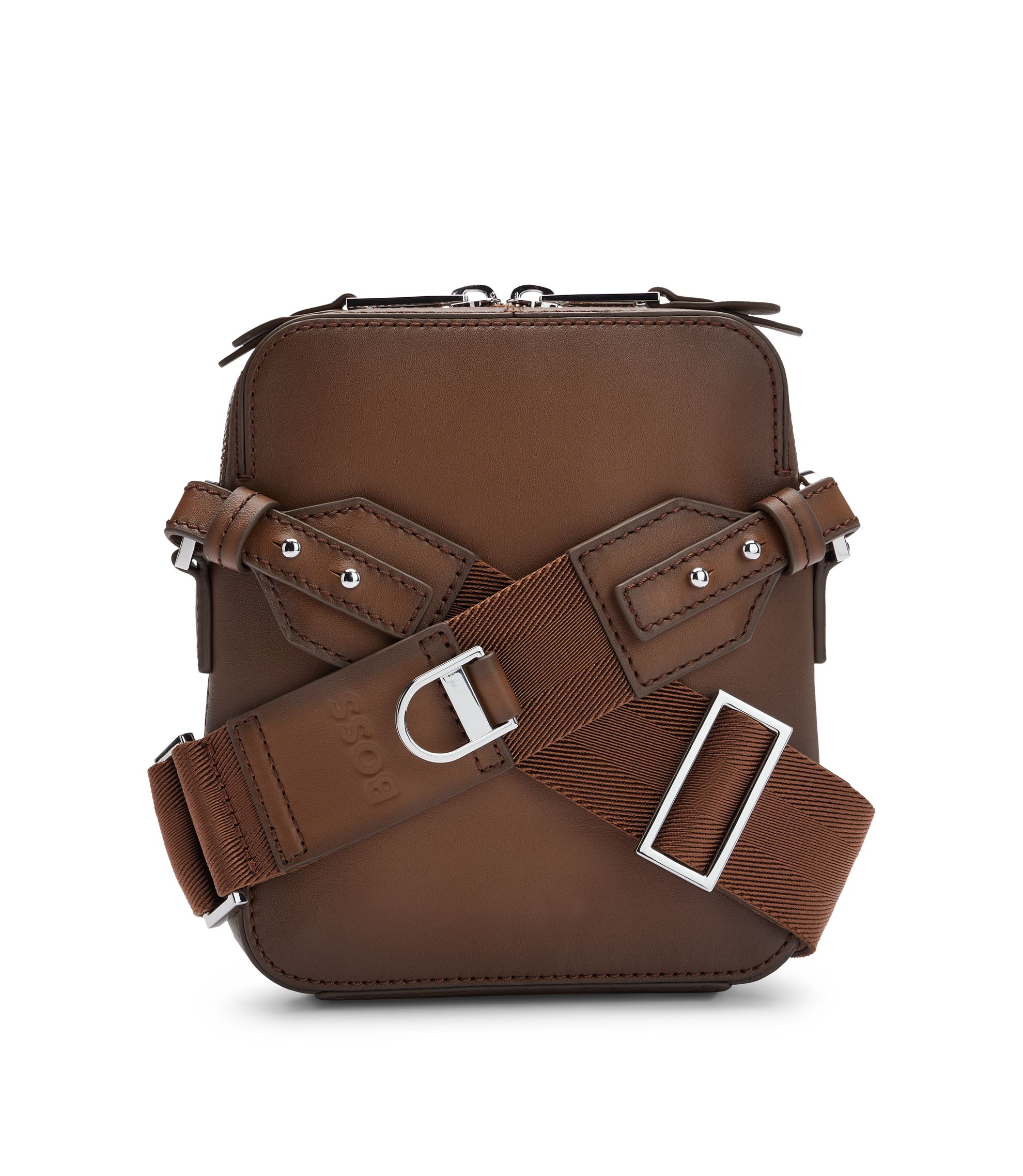 た*7様 (未使用品) HUGO BOSS ブラウン メッセンジャーバッグ BOSS - Leather reporter bag with metallic logo lettering - Brown