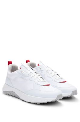Shop Hugo Mixed-material Lace-up Trainers With Branded Laces In White