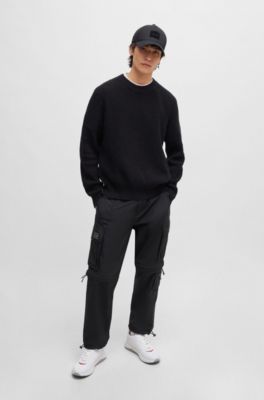 Mixed-material lace-up trainers with branded laces, White