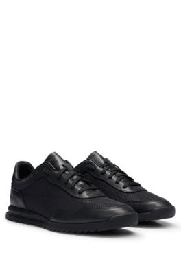 Hugo Boss Textured-nylon Trainers With Leather Trims In Black 005