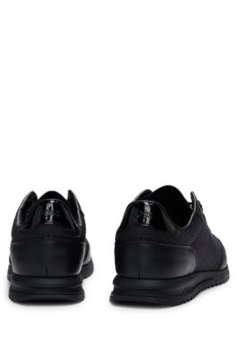 Textured-nylon trainers with leather trims, Black
