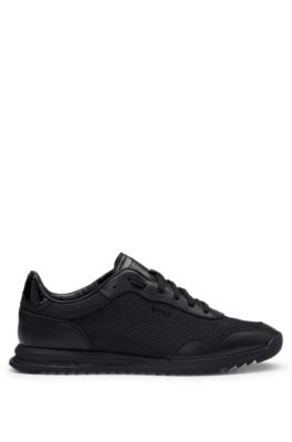 Textured-nylon trainers with leather trims, Black
