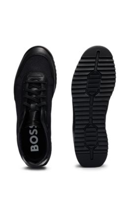Textured-nylon trainers with leather trims, Black