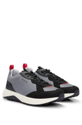 Hugo Boss Mixed-material Trainers With Honeycomb Mesh In Dark Grey