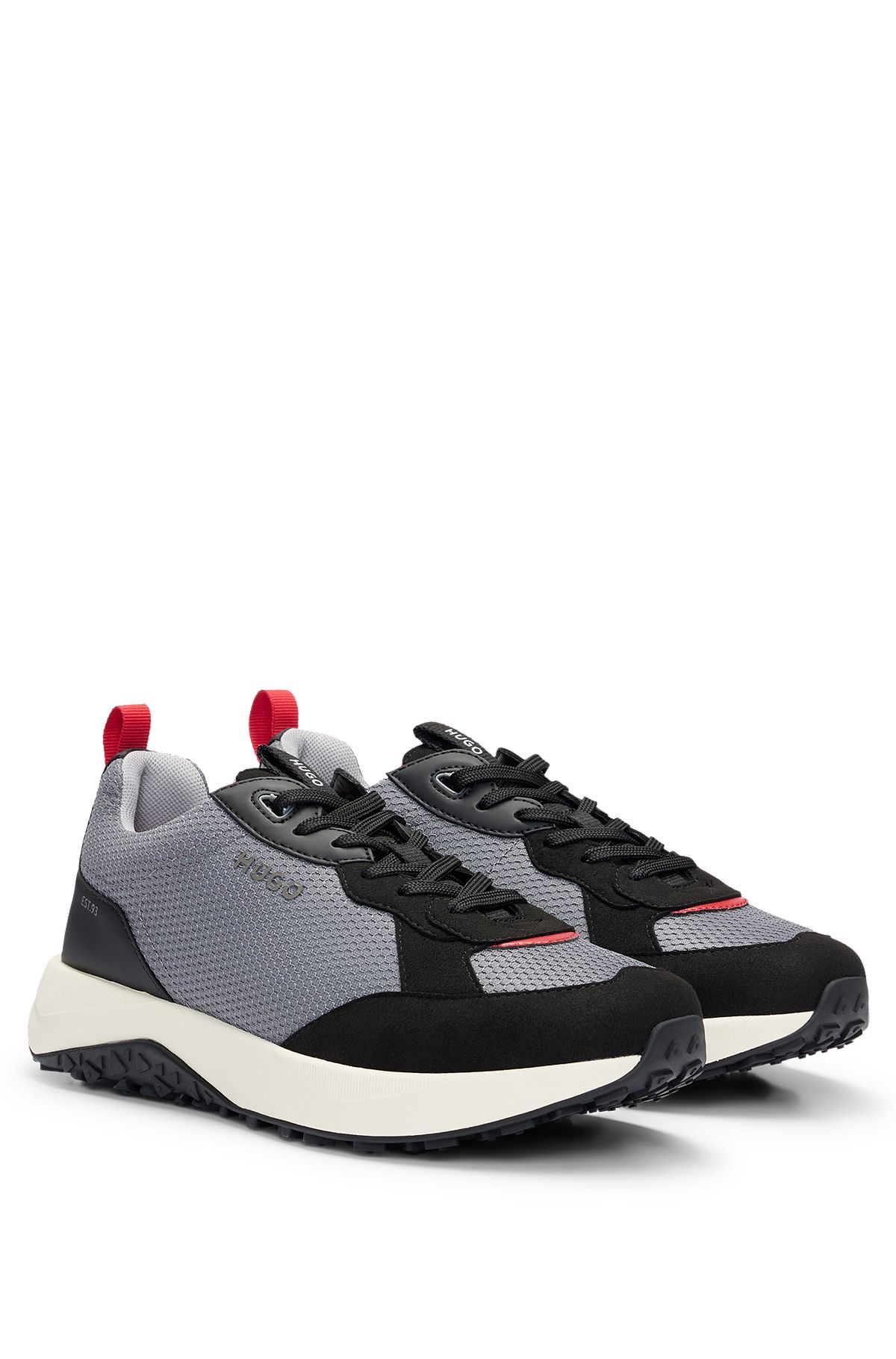 Mixed-material trainers with honeycomb mesh, Dark Grey