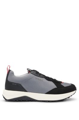 Mixed-material trainers with honeycomb mesh, Dark Grey