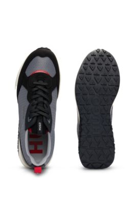 Mixed-material trainers with honeycomb mesh, Dark Grey