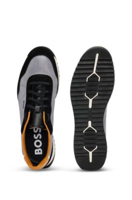 Textured-fabric lace-up trainers with suede trims, Dark Grey