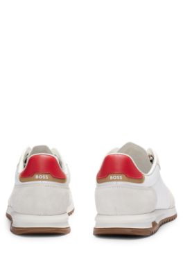BOSS - Textured-fabric lace-up trainers with suede trims - White
