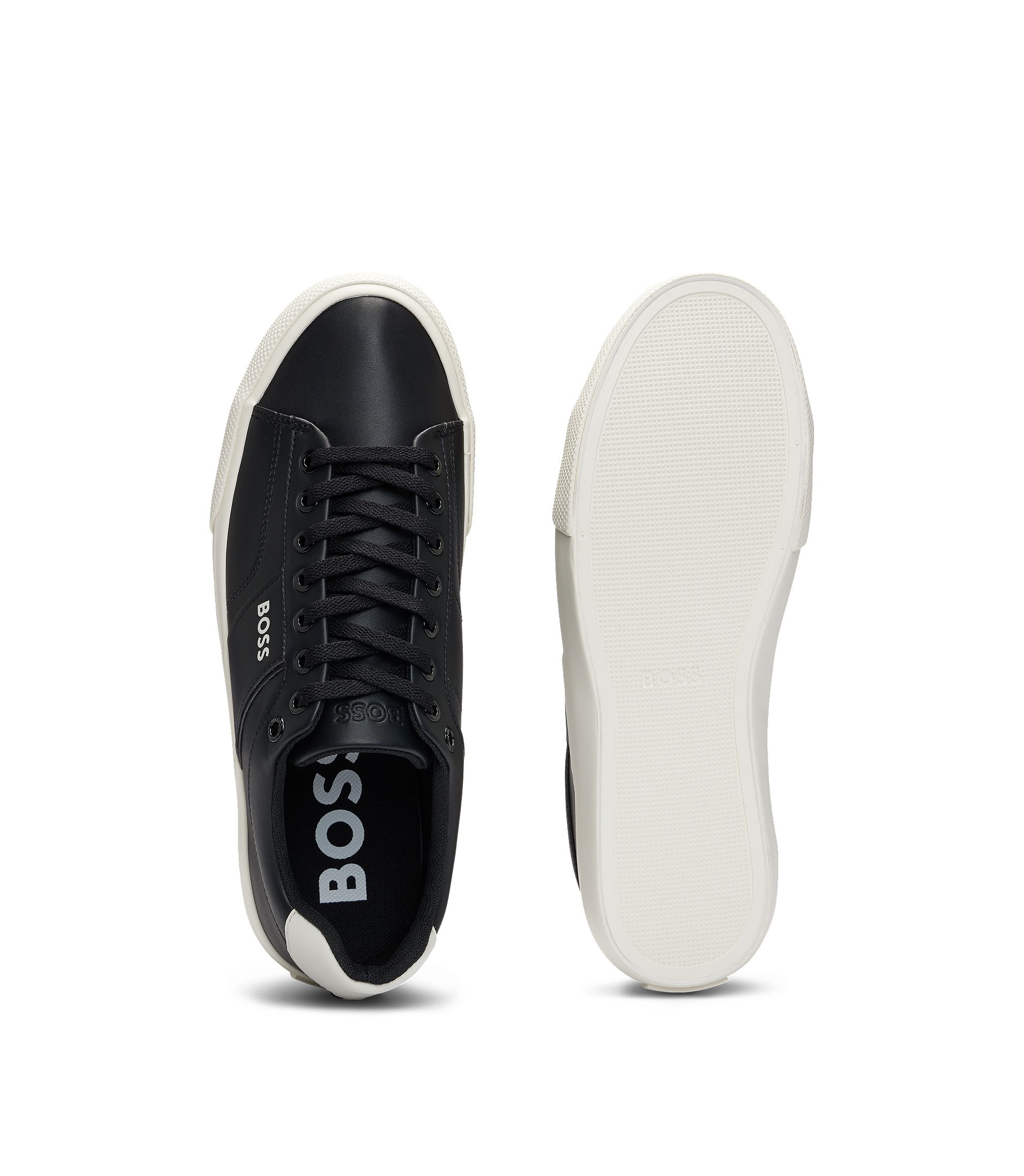 BOSS - Cupsole lace-up trainers with contrast logo - Black BOSS - Cupsole lace-up trainers with contrast logo - Black
