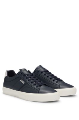 Hugo Boss Cupsole Lace-up Trainers With Contrast Logo In Dark Blue