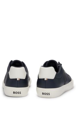 Cupsole lace-up trainers with contrast logo, Dark Blue