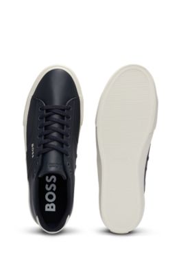 Cupsole lace-up trainers with contrast logo, Dark Blue