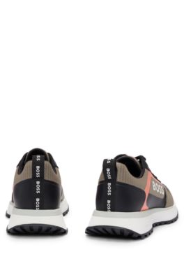 Deportivas con cordones en mezcla de materiales con piel sint&eacute;tica, Cal