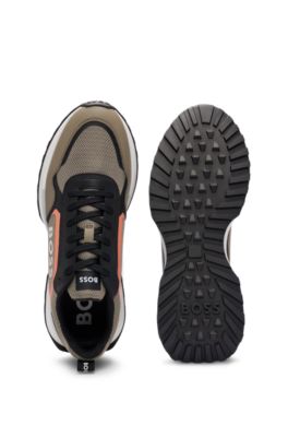 Deportivas con cordones en mezcla de materiales con piel sint&eacute;tica, Cal