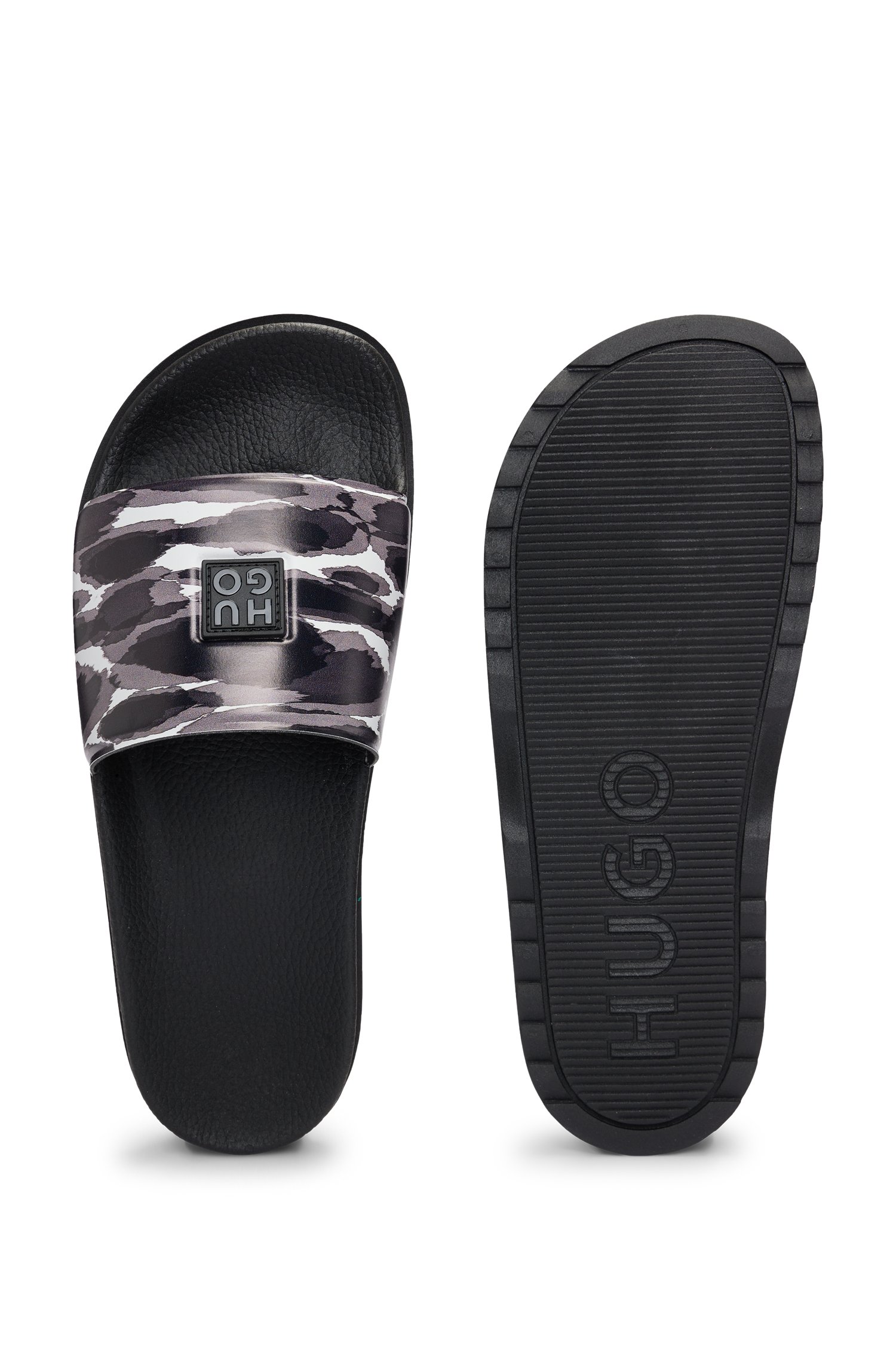 Printed slides with stacked logo on upper