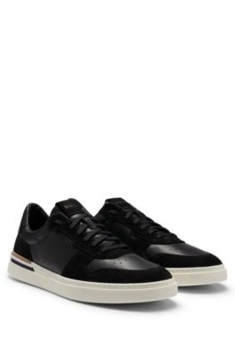 Hugo Boss Cupsole Lace-up Trainers In Leather And Suede In Black
