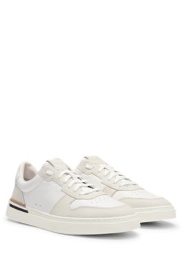 Hugo Boss Cupsole Lace-up Trainers In Leather And Suede In White