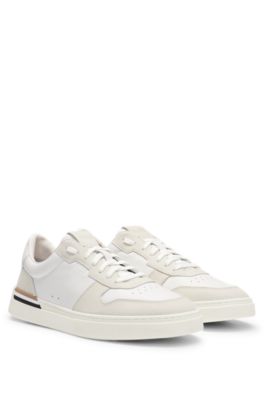Hugo Boss Clint Mens Cupsole Lace-up Trainers In Leather And Suede C In White