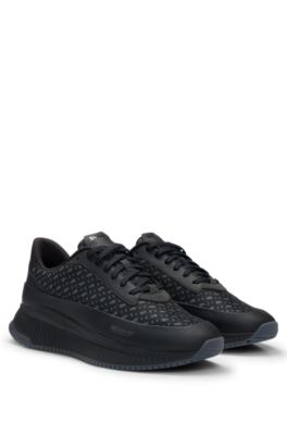 HUGO BOSS MONOGRAM-JACQUARD TRAINERS WITH RUBBERIZED FAUX LEATHER