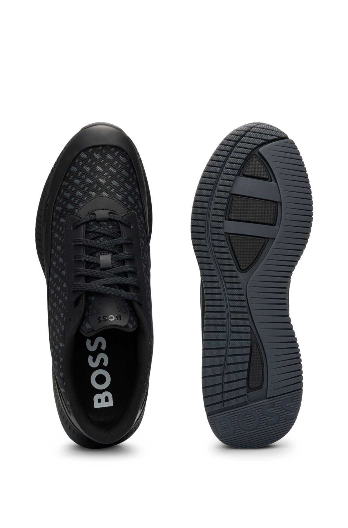 BOSS - Monogram-jacquard trainers with rubberized faux leather