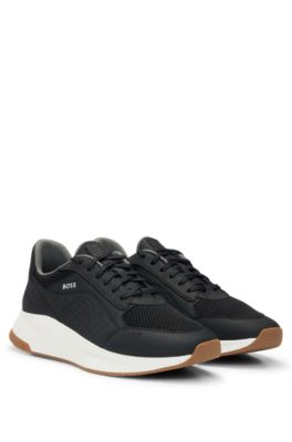 Shop Hugo Boss Ttnm Evo Leather Lace-up Trainers With Mesh Trims In Black