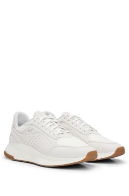 BOSS Baskets a lacets en cuir avec finitions en mesh Blanc