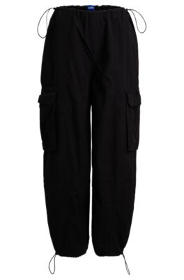 Oversize-fit parachute trousers in cotton poplin, Black