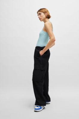 Oversize-fit parachute trousers in cotton poplin, Black