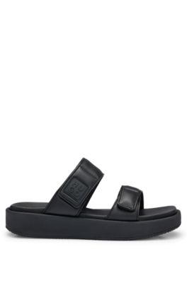 HUGO - Faux-leather slip-on sandals with padded straps - Black