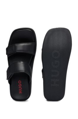 HUGO - Faux-leather slip-on sandals with padded straps - Black