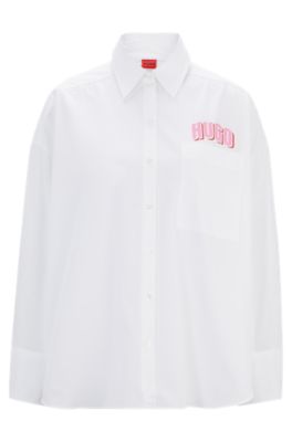 Hugo Oversize-fit Blouse In Cotton Canvas With Seasonal Logo In White