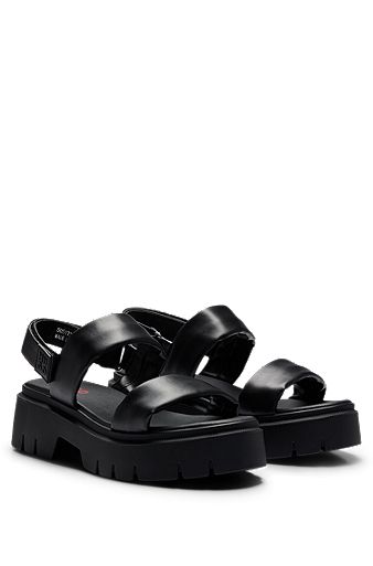 Nappa-leather sandals with padded upper straps, Black