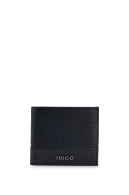 Hugo Boss Perforated-leather Wallet With Logo Hardware In Black